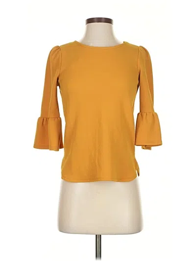 Pre-owned Green Envelope 3/4 Sleeve Top Yellow Boatneck Tops