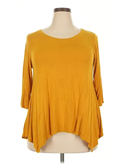 Pre-owned Green Envelope 3/4 Sleeve Top Yellow Boatneck Tops