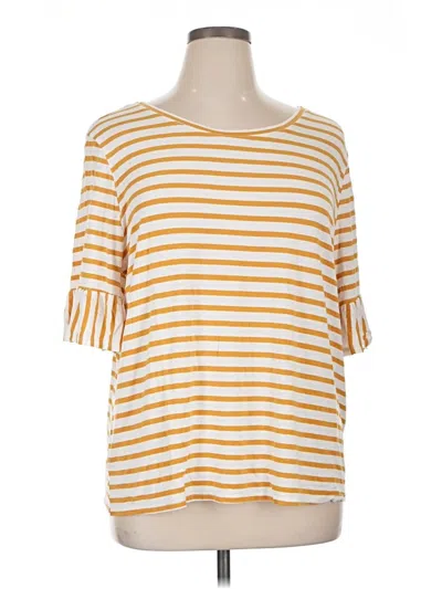 Pre-owned Green Envelope 3/4 Sleeve Top Yellow Boatneck Tops