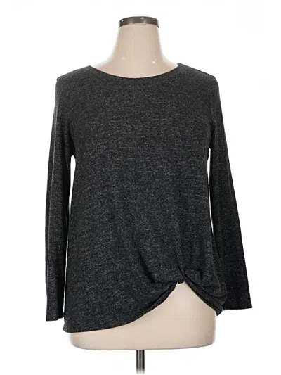 Pre-owned Green Envelope Long Sleeve Top Gray Crew Neck Tops