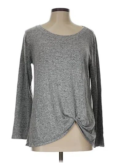 Pre-owned Green Envelope Long Sleeve Top Gray Crew Neck Tops