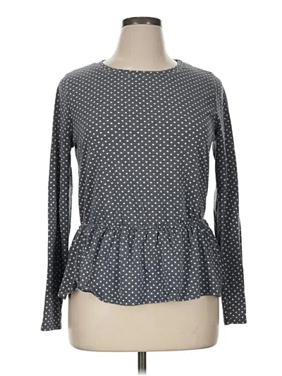 Pre-owned Green Envelope Long Sleeve Top Gray Mock Neckline Tops
