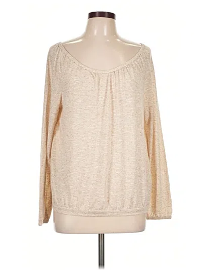 Pre-owned Green Envelope Long Sleeve Top Tan Scoop Neck Tops