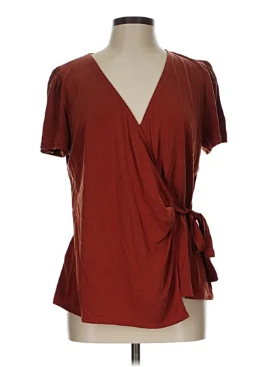 Pre-owned Green Envelope Short Sleeve Blouse In Burgundy