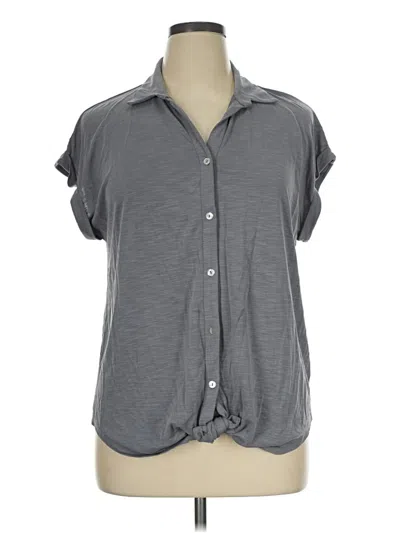 Pre-owned Green Envelope Short Sleeve Blouse In Gray