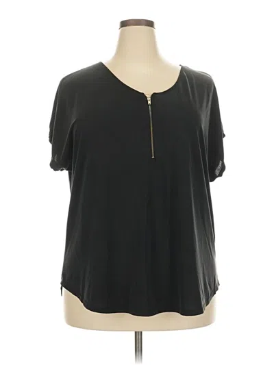 Pre-owned Green Envelope Short Sleeve Top Black Keyhole Neckline Tops