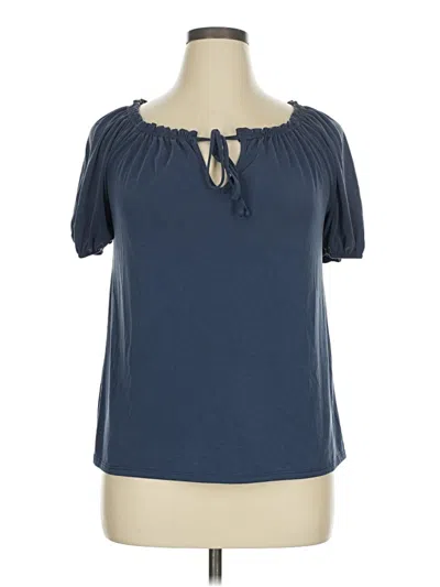 Pre-owned Green Envelope Short Sleeve Top Blue Keyhole Neckline Tops