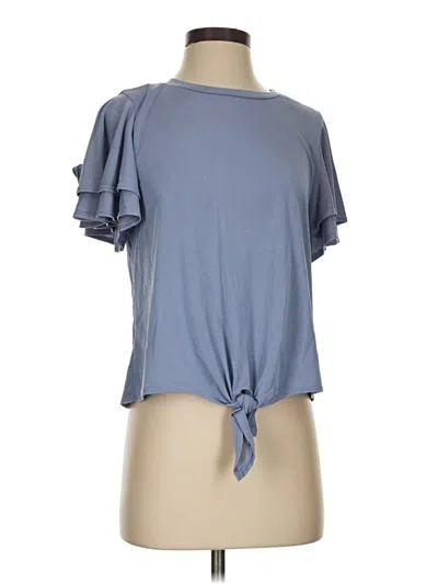 Pre-owned Green Envelope Short Sleeve Top Blue Keyhole Neckline Tops