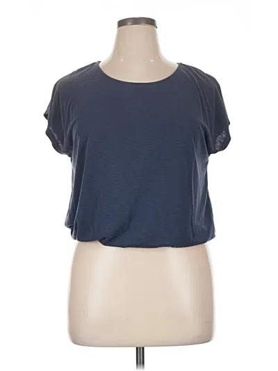 Pre-owned Green Envelope Short Sleeve Top Blue Keyhole Neckline Tops