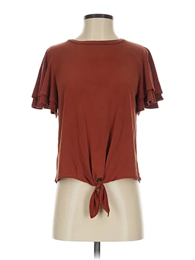 Pre-owned Green Envelope Short Sleeve Top Brown Keyhole Neckline Tops