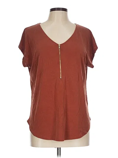 Pre-owned Green Envelope Short Sleeve Top Brown Scoop Neck Tops