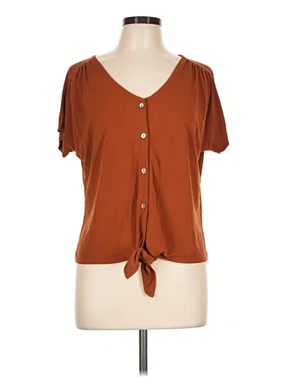 Pre-owned Green Envelope Short Sleeve Top Brown Sweetheart Neckline Tops
