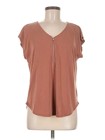 Pre-owned Green Envelope Short Sleeve Top Brown V Neck Tops