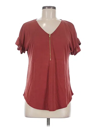 Pre-owned Green Envelope Short Sleeve Top Burgundy Keyhole Neckline Tops