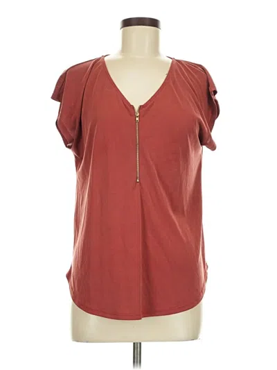 Pre-owned Green Envelope Short Sleeve Top Burgundy V Neck Tops