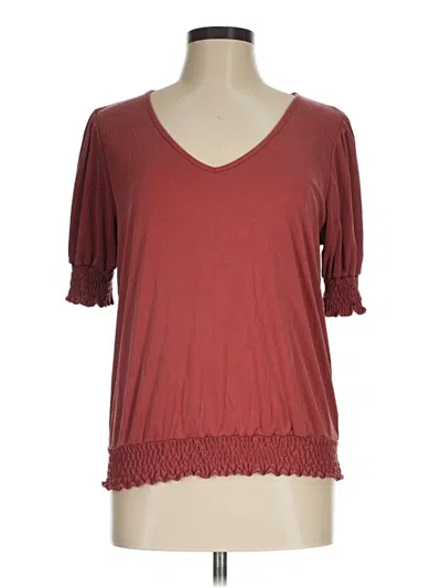 Pre-owned Green Envelope Short Sleeve Top Burgundy V-neck Tops