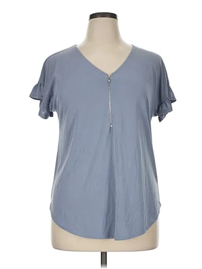 Pre-owned Green Envelope Short Sleeve Top Gray Keyhole Neckline Tops