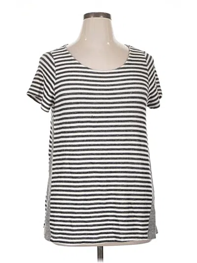 Pre-owned Green Envelope Short Sleeve Top Gray Stripes Pattern Scoop Neck Tops