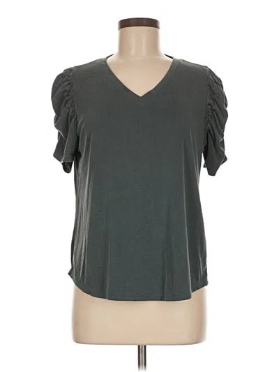 Pre-owned Green Envelope Short Sleeve Top Gray V Neck Tops