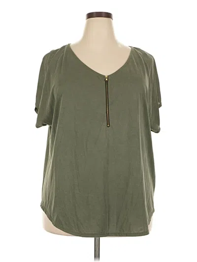 Pre-owned Green Envelope Short Sleeve Top Green Keyhole Neckline Tops