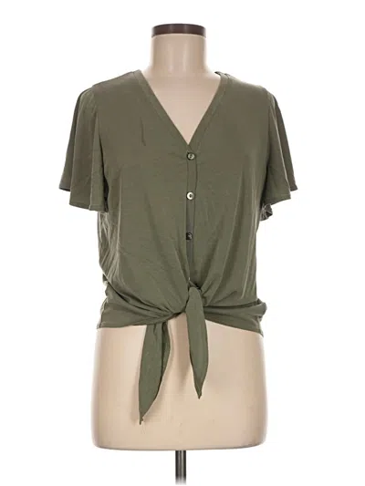 Pre-owned Green Envelope Short Sleeve Top Green Plunge Neckline Tops