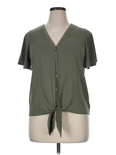 Pre-owned Green Envelope Short Sleeve Top Green Plunge Neckline Tops