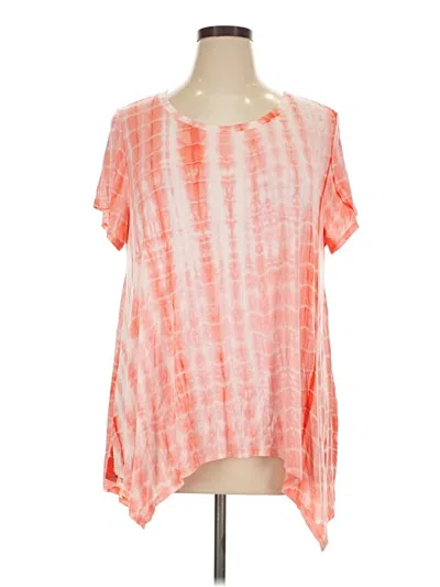 Pre-owned Green Envelope Short Sleeve Top Orange Tie-dye Pattern Scoop Neck Tops