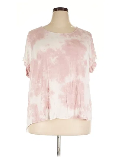Pre-owned Green Envelope Short Sleeve Top Pink Tie-dye Pattern Keyhole Neckline Tops