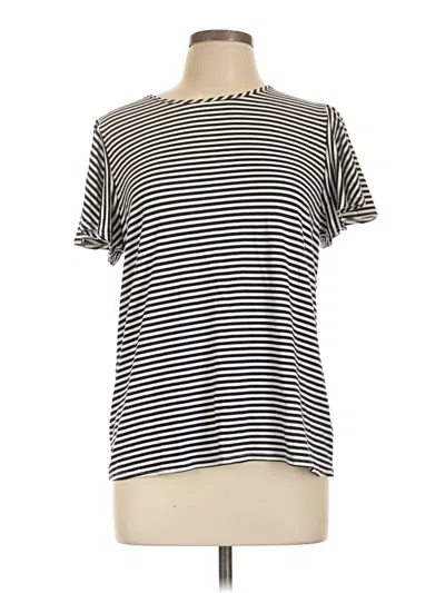 Pre-owned Green Envelope Short Sleeve Top Silver Stripes Pattern Crew Neck Tops
