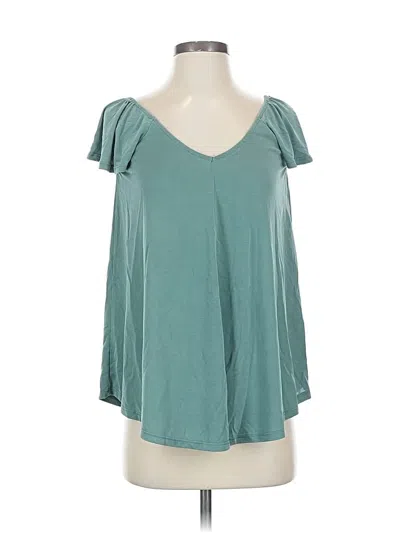 Pre-owned Green Envelope Short Sleeve Top Teal Cold Shoulder Neckline Tops In Blue