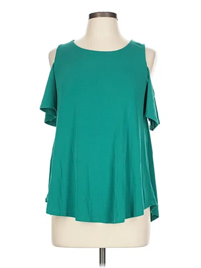 Pre-owned Green Envelope Short Sleeve Top Teal Cold Shoulder Neckline Tops In Blue