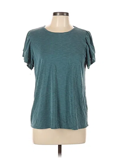 Pre-owned Green Envelope Short Sleeve Top Teal Scoop Neck Tops In Blue