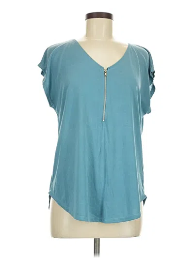 Pre-owned Green Envelope Short Sleeve Top Teal V Neck Tops In Blue