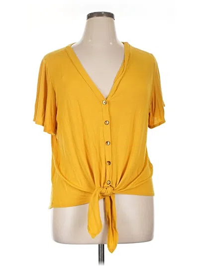 Pre-owned Green Envelope Short Sleeve Top Yellow Plunge Neckline Tops