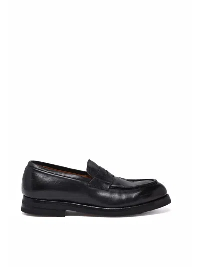 Green George Black Leather Penny Loafers