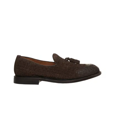 Green George Brown Braided Suede Loafers With Fringe Detail In Black