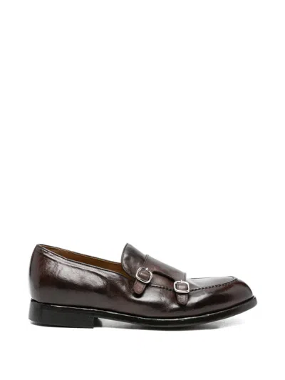 Green George Buckle Leather Monk Shoes In Brown