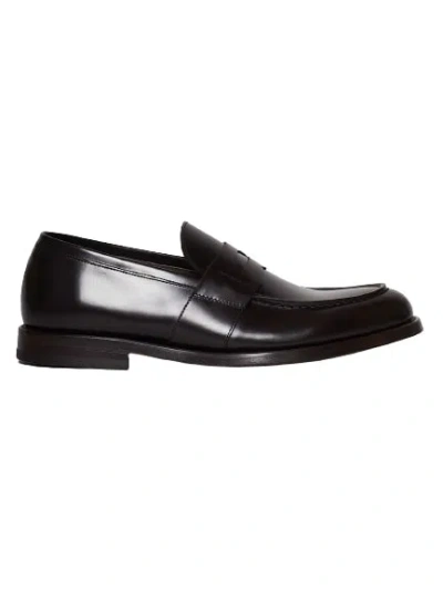 Green George Ebony Colored Leather Moccasin In Black