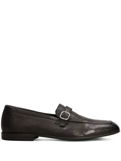 Green George Grained-leather Loafers In Brown