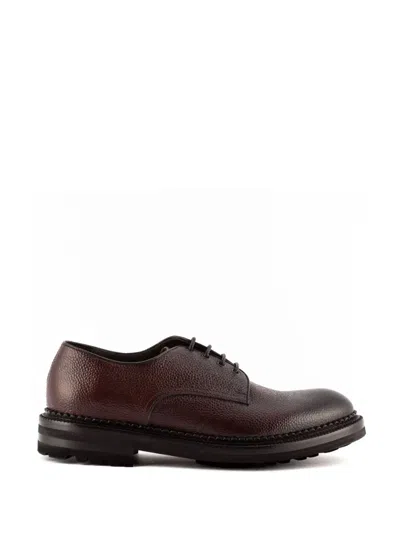 Green George Hammered-leather Lace-up Derby Shoes In Brown