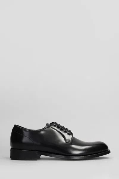 Green George Lace Up Shoes In Black Leather