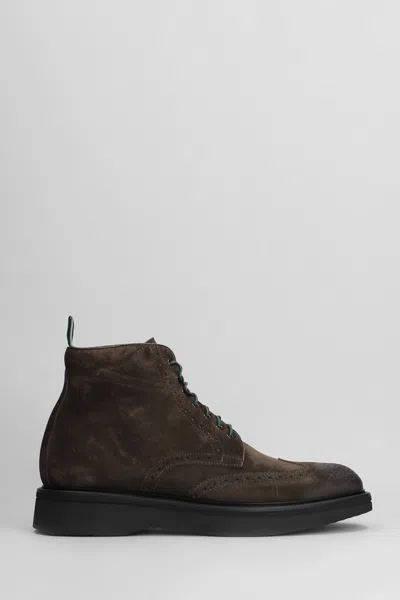 Green George Lace Up Shoes In Brown Suede