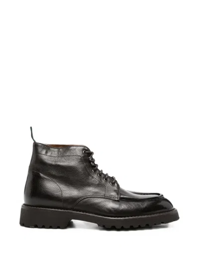 Green George Lace-up Leather Ankle Boots In Brown