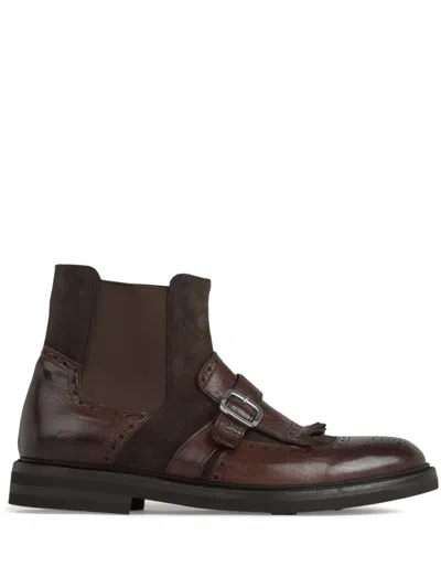 Green George Leather Boots In Braun