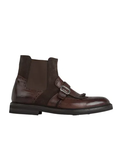 Green George Leather Buckled Ankle Boots In Black