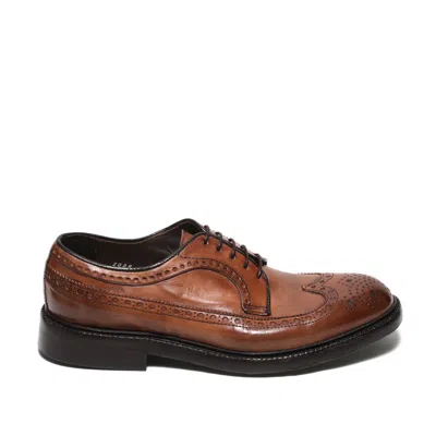 Green George Leather Derby Shoe With Swallowtail Design In Brown
