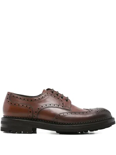 Green George Leather Derby Shoes In Brown