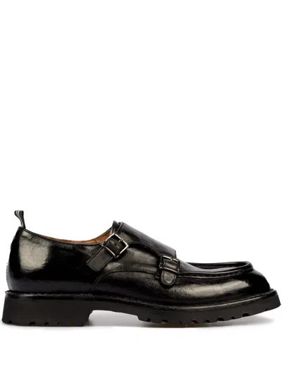 Green George Leather Monk Shoes In Black
