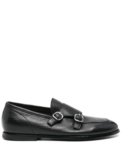Green George Leather Monk Shoes In Black
