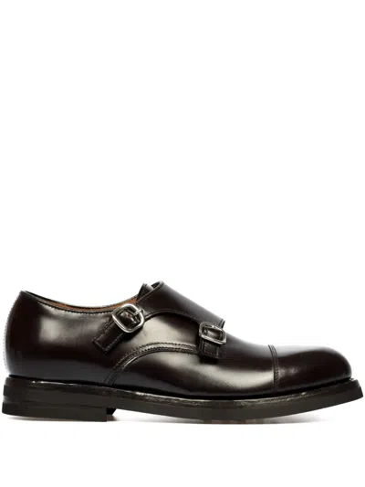 Green George Leather Monk Shoes In Brown